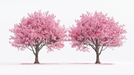 Two pink cherry trees are standing next to each other