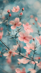 vertical image of pink flowers in the morning