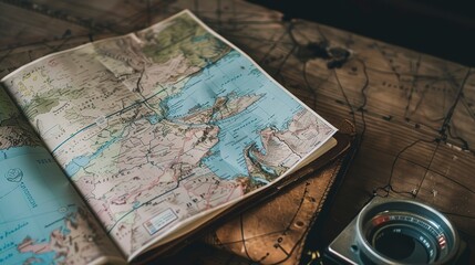 Obraz premium Travel Planning and Maps - Visuals related to travel planning, maps, and guidebooks.