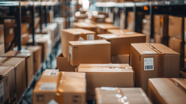 many boxes around the warehouse, high demand product delivery