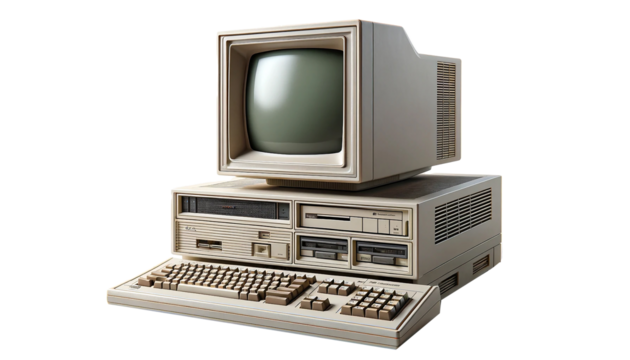 vintage computer isolated on white background