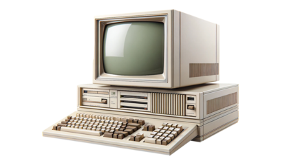 vintage computer isolated on white background