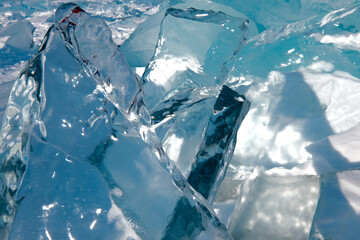 Pieces of crystal clear lake ice