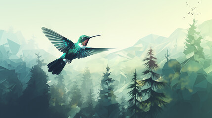 Fototapeta premium Double Exposure, Ruby Throated Hummingbird Illustration ~ Created using Generative AI