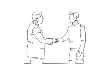 Single continuous line drawing of young Coworkers shaking hands. Business agreement celebration concept continuous line graphic draw design vector illustration