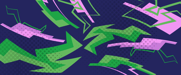 Blue green and purple violet vector abstract flat shapes sport banner with speeds sport style. Graphic abstract stripe racing banner kit designs for wrap vehicle, race car, rally, adventure and livery