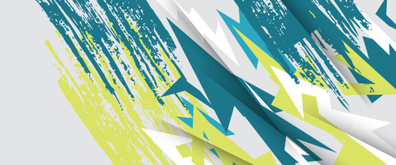 Green blue and white vector illustration abstract banner with sport speed racing concept style. Graphic abstract stripe racing kit designs for wrap vehicle, race car, rally, adventure and livery