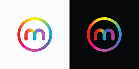 Letter M initial vector logo design in a curved rainbow color gradient circle in a modern, simple, clean and abstract style.