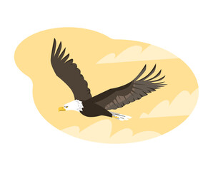 Soaring eagle golden sky vector illustration