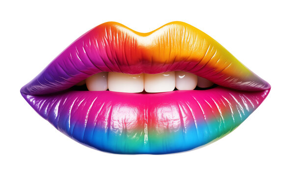Rainbow Lips Isolated on Transparent Background
