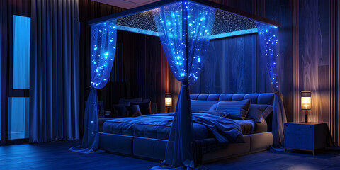 Luxurious Canopy Bed with Built-In Fiber Optics