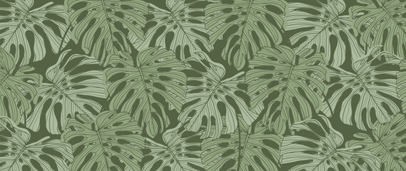 Vector green tropical background with monstera leaves for decor, covers, backdrops, wallpapers