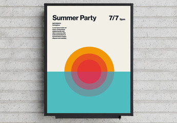 Summer Party Poster Template with Ocean Sunset - Powered by Adobe