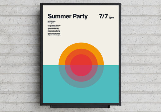 Summer Party Poster Template with Ocean Sunset