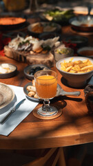 Breakfast, Turkish breakfast, breakfast from above on the table with a wide variety of ingredients. breakfast spread