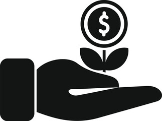Grow in hand money plant icon simple vector. Money investment coin. Plant profit