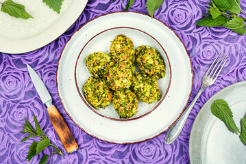 Diet cutlets nettles, tasty vegan food.