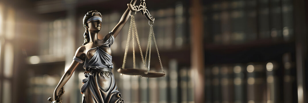 Legal Concept: Themis is Goddess of Justice and law on the background of books AI