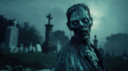 Obraz premium zombie on a cemetery at night