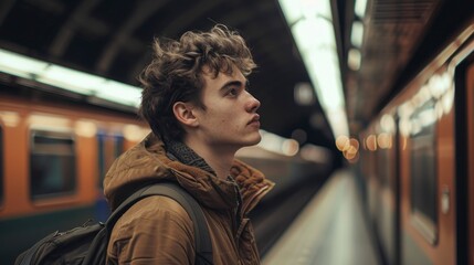 A Young Man Waits For A Subway Train In Stockholm, Background HD For Designer        
