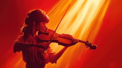 Fototapeta premium A woman playing a violin in a red background