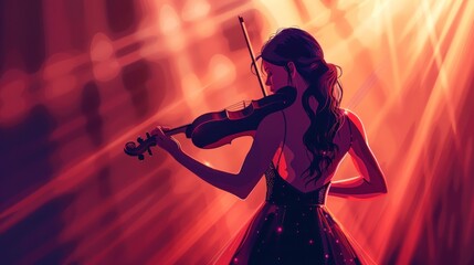 Fototapeta premium A woman playing a violin in a red background