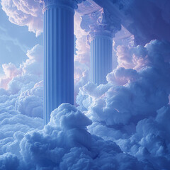 Blue Pillars Standing Against Clouds