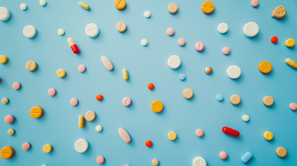 colorful pills scattered evenly on a plain background Medical wallpaper HD