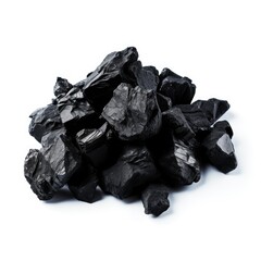 A pile of shiny black coal isolated on a white background.