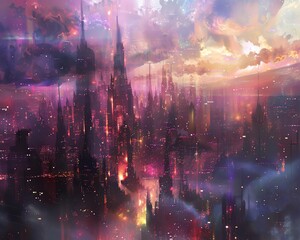 Bring to life a futuristic cityscape where love blooms amidst chaos, blending metallic textures with soft, ethereal glows, creating a contrast that symbolizes hope in a stark reality
