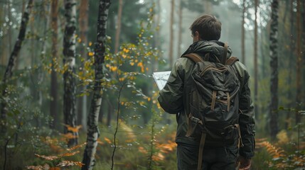 Obraz premium An Ecologist On Fieldwork Examines Trees In Their Natural Condition In The Forest, Background HD For Designer 