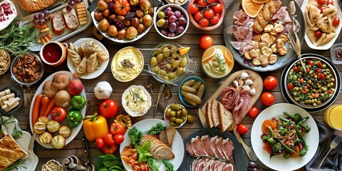 A mouth-watering variety of delicious foods spread out on a table for a feast