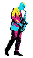 Naklejka premium PNG Musician man playing saxophone adult white background saxophonist.