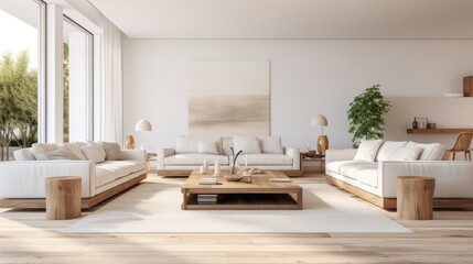 .A minimalist living room with a large sofa, 