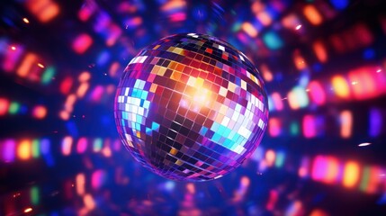 a neon disco ball, pulsating and swirling to the rhythm of energetic music, 