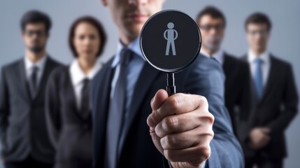 An Hr Manager Or Businessman Holds A Magnifier While Selecting And Accepting Candidates, Background HD For Designer        