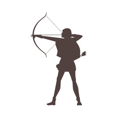 Female archer in warrior stance vector silhouette