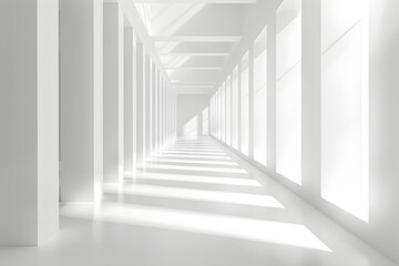 White abstract tunnel. White building space corridor. Modern minimalistic white corridor. 
