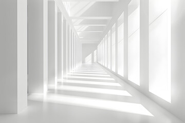 Fototapeta premium White abstract tunnel. White building space corridor. Modern minimalistic white corridor. 