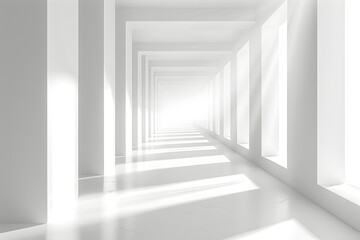 White abstract tunnel. White building space corridor. Modern minimalistic white corridor. 
