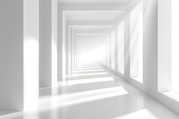 White abstract tunnel. White building space corridor. Modern minimalistic white corridor. 
