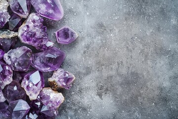 Stone Amethyst crystal banner with background with copy space