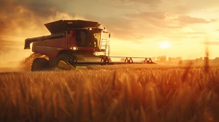 Fototapeta premium Combine harvester harvests ripe wheat. agriculture