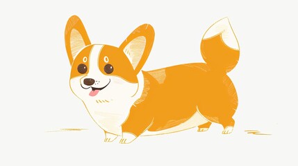 Cute simple illustration of an orange and white corgi dog