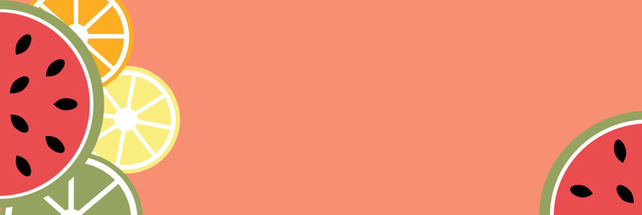 Summer. Set of vector summer backgrounds. Fruit beach umbrella, flip flops and cocktail. Abstract vector background, patterns for posters, covers, flyers, banners.