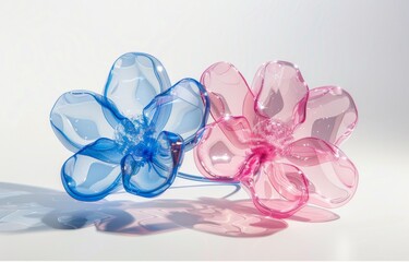 Translucent 3D rendering of blue and pink flowers