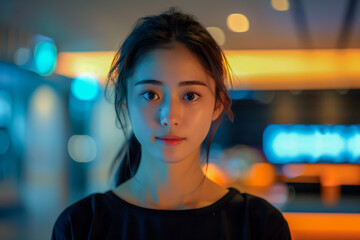 Obraz premium asian woman in hotel lobby, tourist gathering information from front desk, traveler planning vacation activities, guest in resort hallway