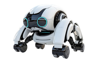 A robot with blue eyes and a white body, science fiction, isolate on white background.