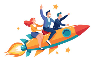 Team target achievement reaching goal or success teamwork strategy challenge or aspiration to win together leadership to lead team concept business people riding rocket to reach target bullseye