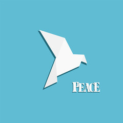 White origami pigeon on a blue background, peace or freedom concept, vector illustration